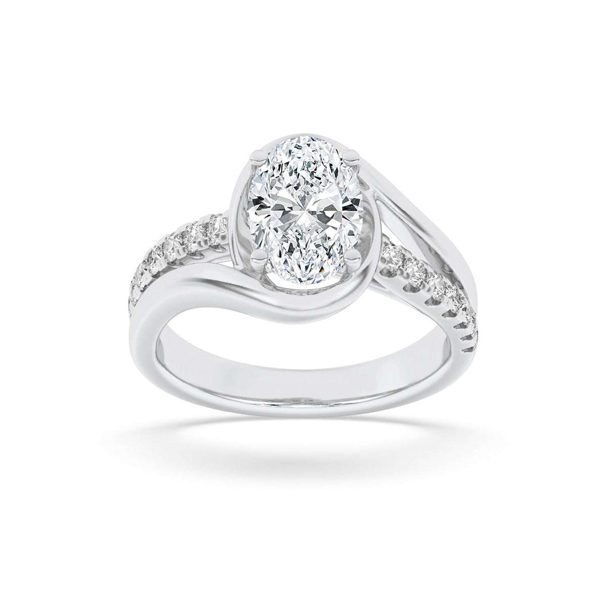 3.5CTW Oval Lab-Grown Diamond Prong Swirl Shank Accented Engagement Ring 13 Stones