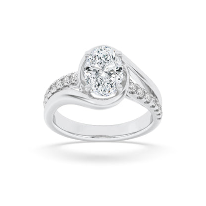 3.5CTW Oval Lab-Grown Diamond Prong Swirl Shank Accented Engagement Ring 13 Stones