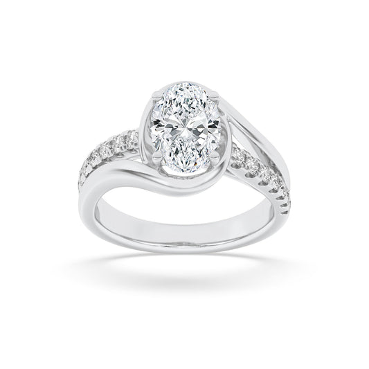 3.5CTW Oval Lab-Grown Diamond Prong Swirl Shank Accented Engagement Ring 13 Stones