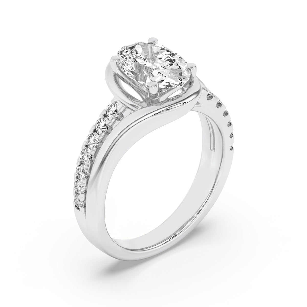 3.5CTW Oval Lab-Grown Diamond Prong Swirl Shank Accented Engagement Ring 13 Stones