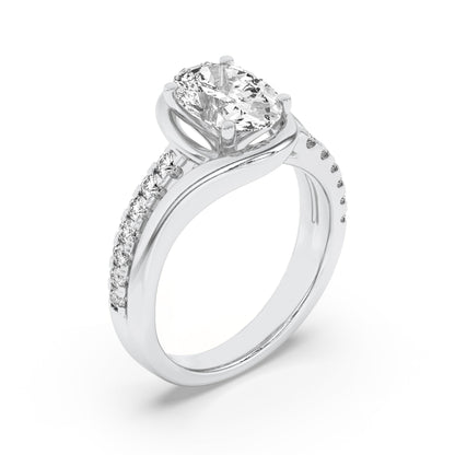 3.5CTW Oval Lab-Grown Diamond Prong Swirl Shank Accented Engagement Ring 13 Stones