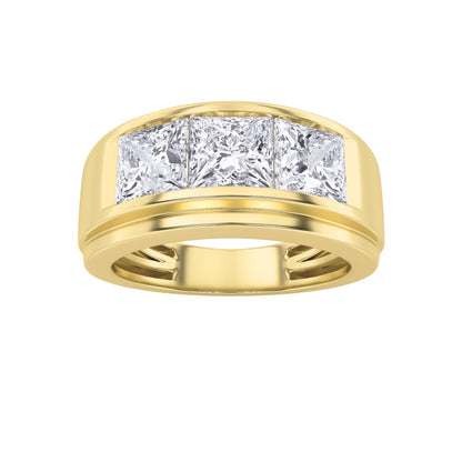 3CTW Princess Lab-Grown Diamond Three Stone Channel Set Men's Ring 3 Stones