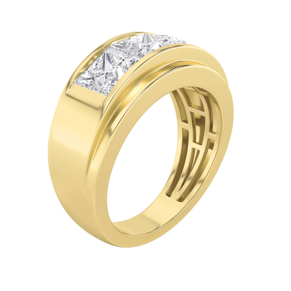 3CTW Princess Lab-Grown Diamond Three Stone Channel Set Men's Ring 3 Stones