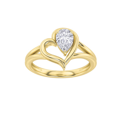 0.5CTW Pear Lab-Grown Diamond Prong Heart Ring 1 Stone