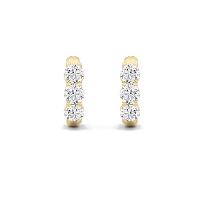 2CTW Round Lab-Grown Diamond Prong Three Stone Huggie Earrings 6 Stones G Color