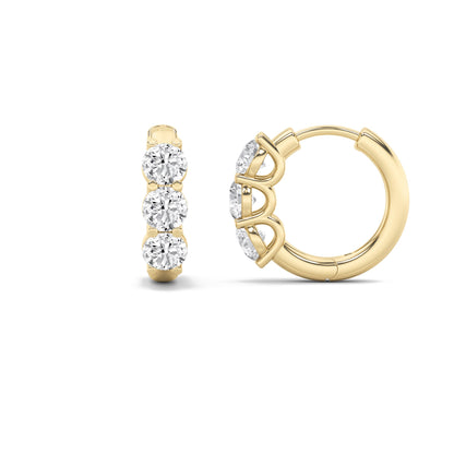 2CTW Round Lab-Grown Diamond Prong Three Stone Huggie Earrings 6 Stones G Color