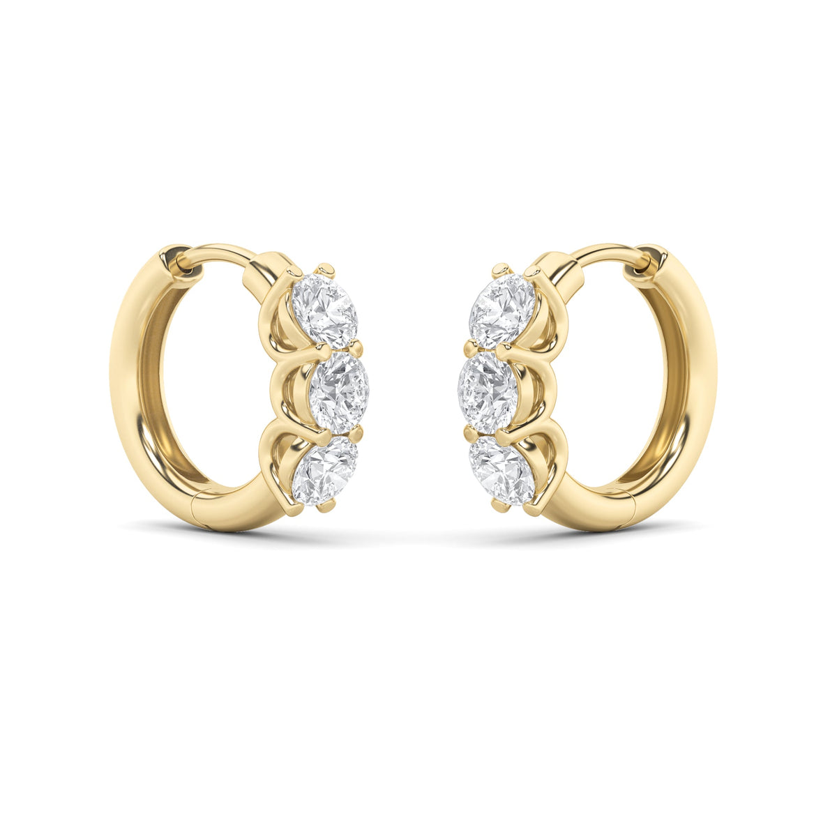 2CTW Round Lab-Grown Diamond Prong Three Stone Huggie Earrings 6 Stones G Color