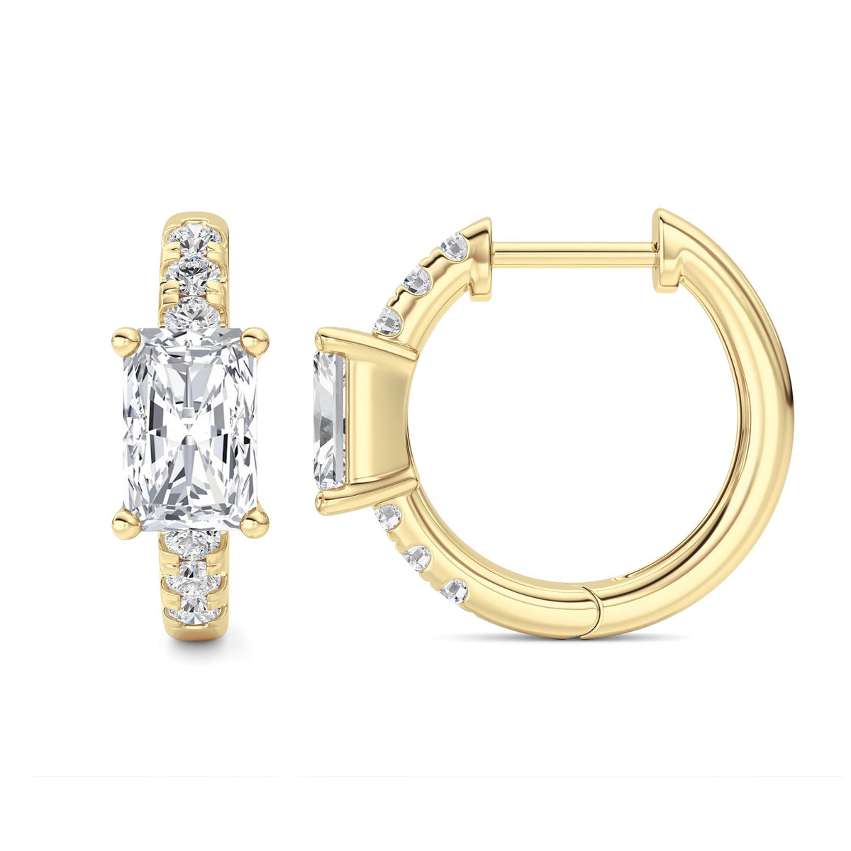 1.5CTW Radiant Lab-Grown Diamond Prong Solitare Accent Huggie Earrings 14 Stones