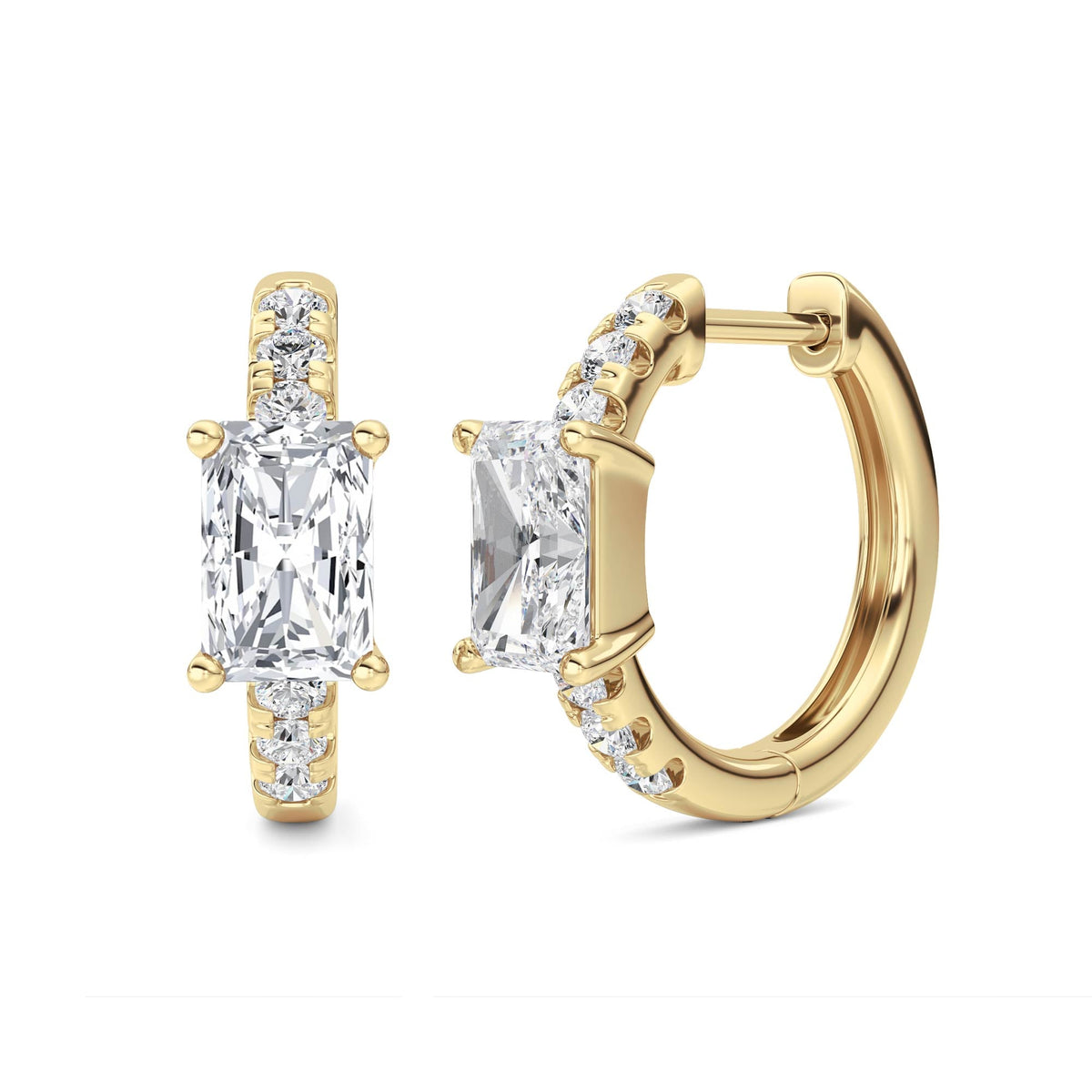 1.5CTW Radiant Lab-Grown Diamond Prong Solitare Accent Huggie Earrings 14 Stones