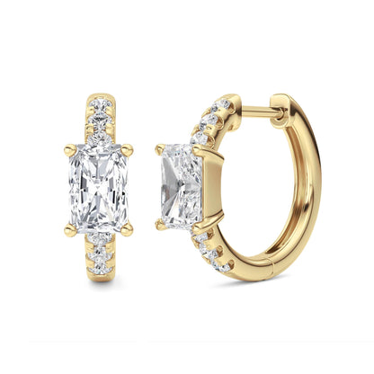 1.5CTW Radiant Lab-Grown Diamond Prong Solitare Accent Huggie Earrings 14 Stones