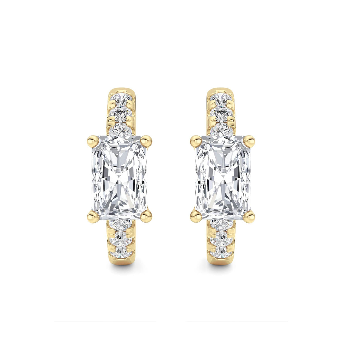 1.5CTW Radiant Lab-Grown Diamond Prong Solitare Accent Huggie Earrings 14 Stones