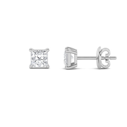 3CTW Princess Lab-Grown Diamond Prong Classic Basket Set Stud Earrings 2 Stones