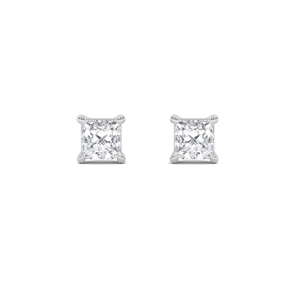 3CTW Princess Lab-Grown Diamond Prong Classic Basket Set Stud Earrings 2 Stones