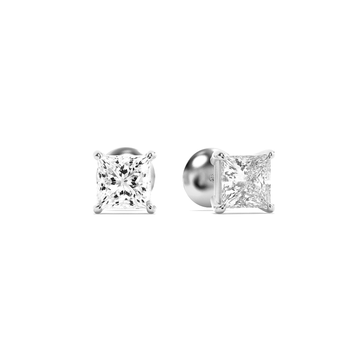 3CTW Princess Lab-Grown Diamond Prong Classic Basket Set Stud Earrings 2 Stones