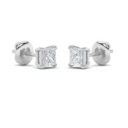 4CTW Princess Lab-Grown Diamond Prong Classic Basket Set Stud Earrings 2 Stones