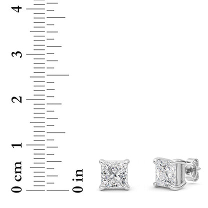 4CTW Princess Lab-Grown Diamond Prong Classic Basket Set Stud Earrings 2 Stones