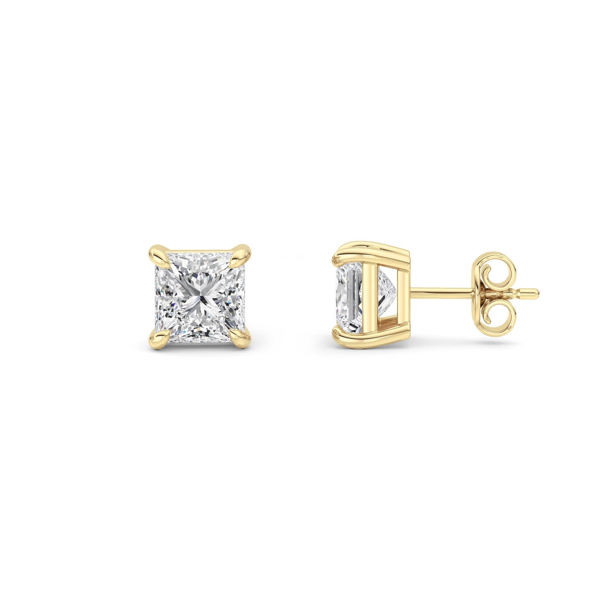 4CTW Princess Lab-Grown Diamond Prong Classic Basket Set Stud Earrings 2 Stones