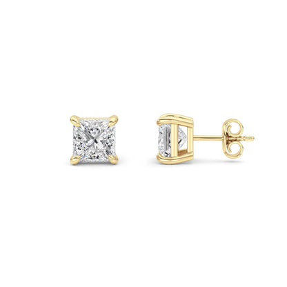 4CTW Princess Lab-Grown Diamond Prong Classic Basket Set Stud Earrings 2 Stones