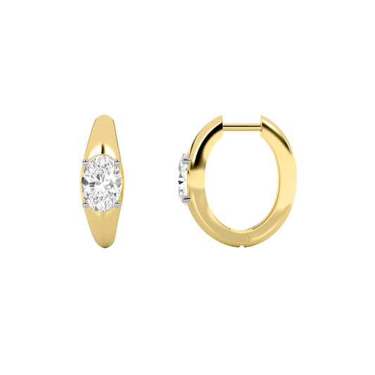 2CTW Oval Lab-Grown Diamond Prong Huggie Earrings 2 Stones 6.6mm Width