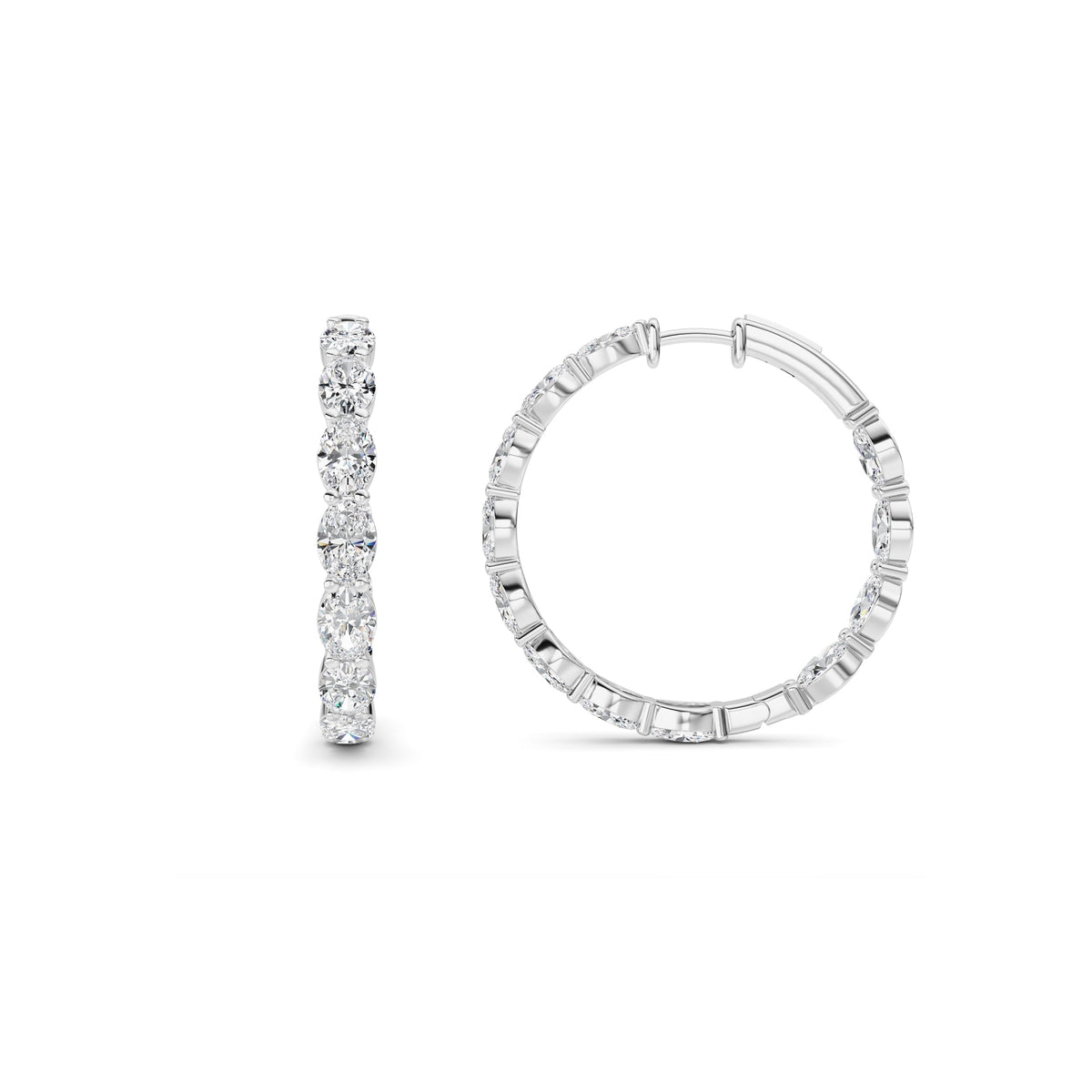 10CTW Oval Lab-Grown Diamond Prong Inside Out Hoop Earrings 24 Stones