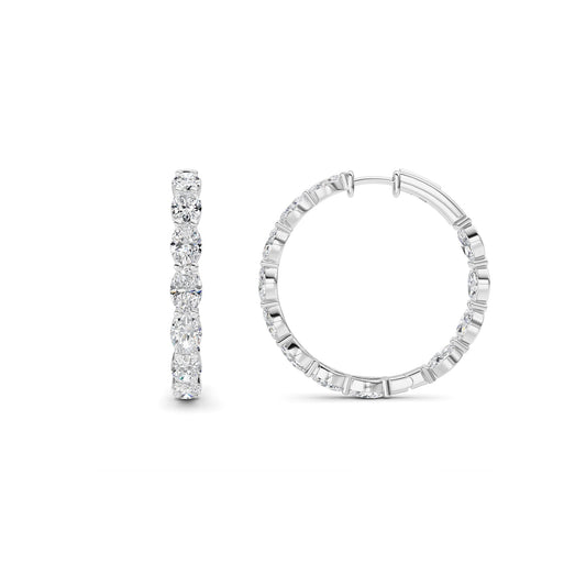 10CTW Oval Lab-Grown Diamond Prong Inside Out Hoop Earrings 24 Stones