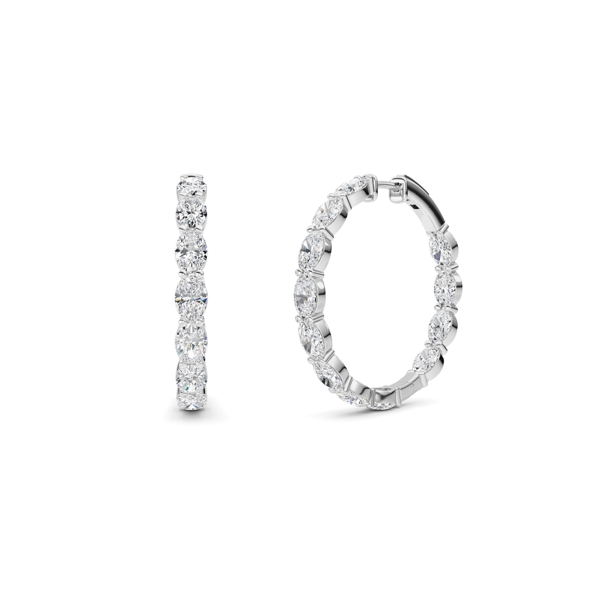 10CTW Oval Lab-Grown Diamond Prong Inside Out Hoop Earrings 24 Stones