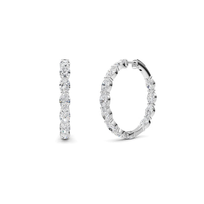 10CTW Oval Lab-Grown Diamond Prong Inside Out Hoop Earrings 24 Stones