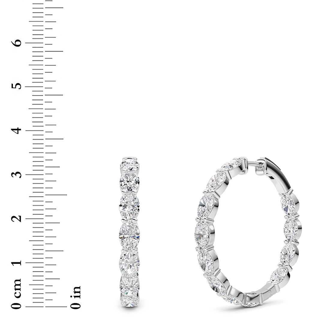 10CTW Oval Lab-Grown Diamond Prong Inside Out Hoop Earrings 24 Stones