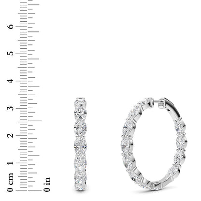 10CTW Oval Lab-Grown Diamond Prong Inside Out Hoop Earrings 24 Stones
