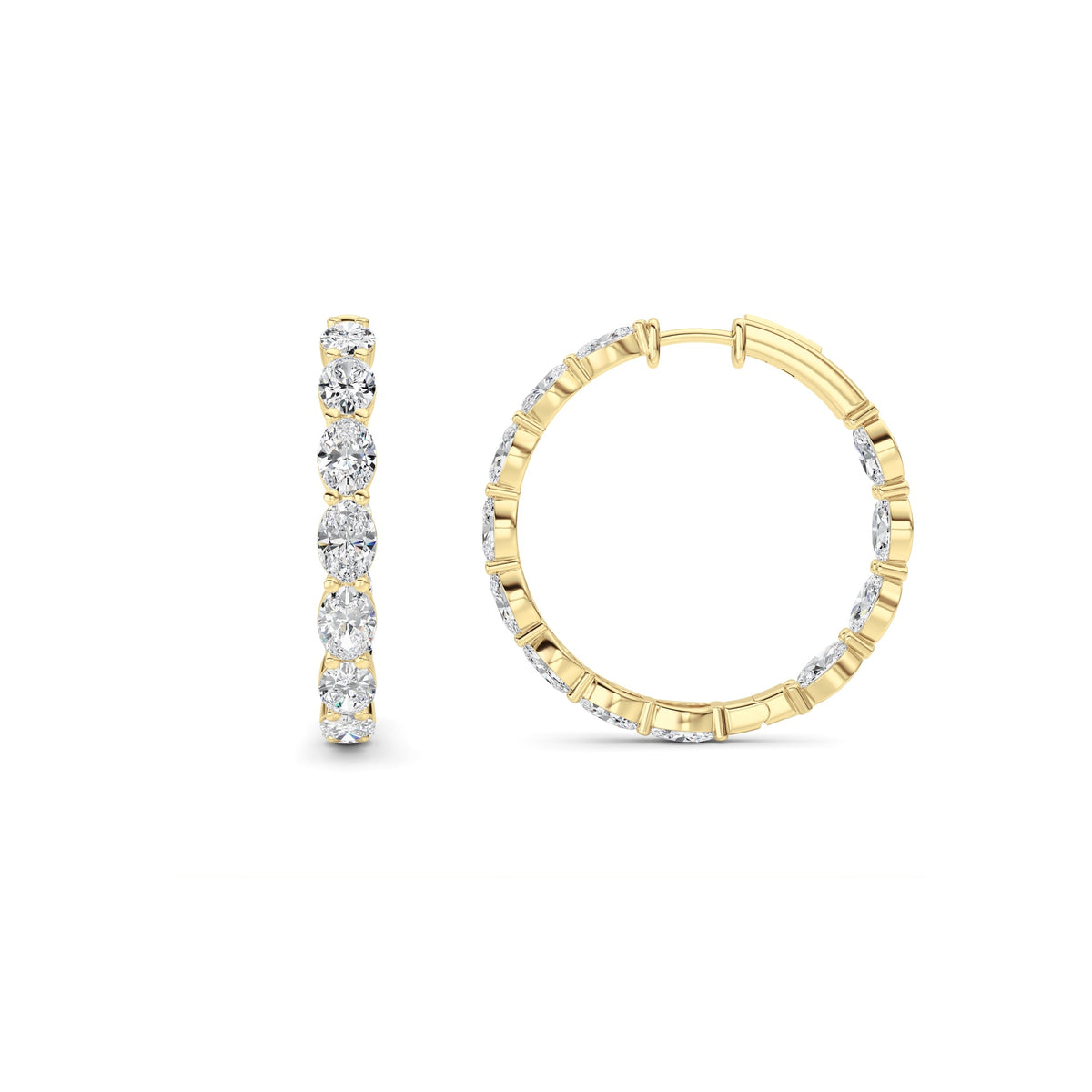 10CTW Oval Lab-Grown Diamond Prong Inside Out Hoop Earrings 24 Stones