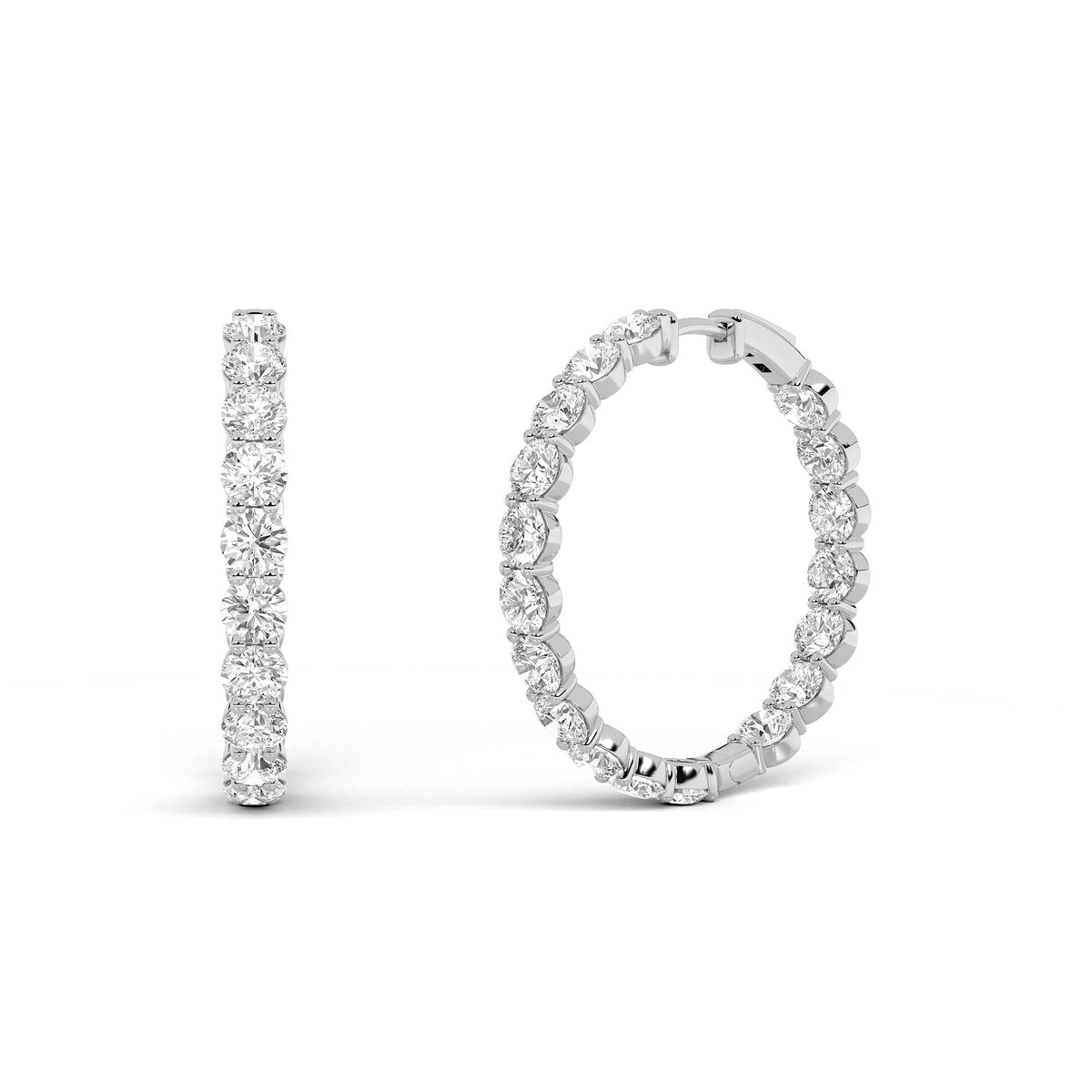 10CTW Round Lab-Grown Diamond Inside Out Hoop Earrings 36 Stones