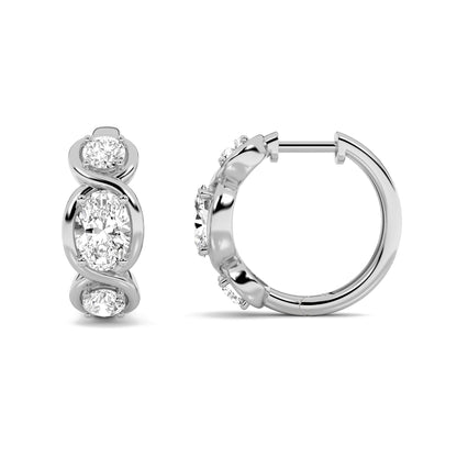 2.5CTW Oval Lab-Grown Diamond Bezel Hoop|Huggies Three Stone Huggie Earrings 6 Stones