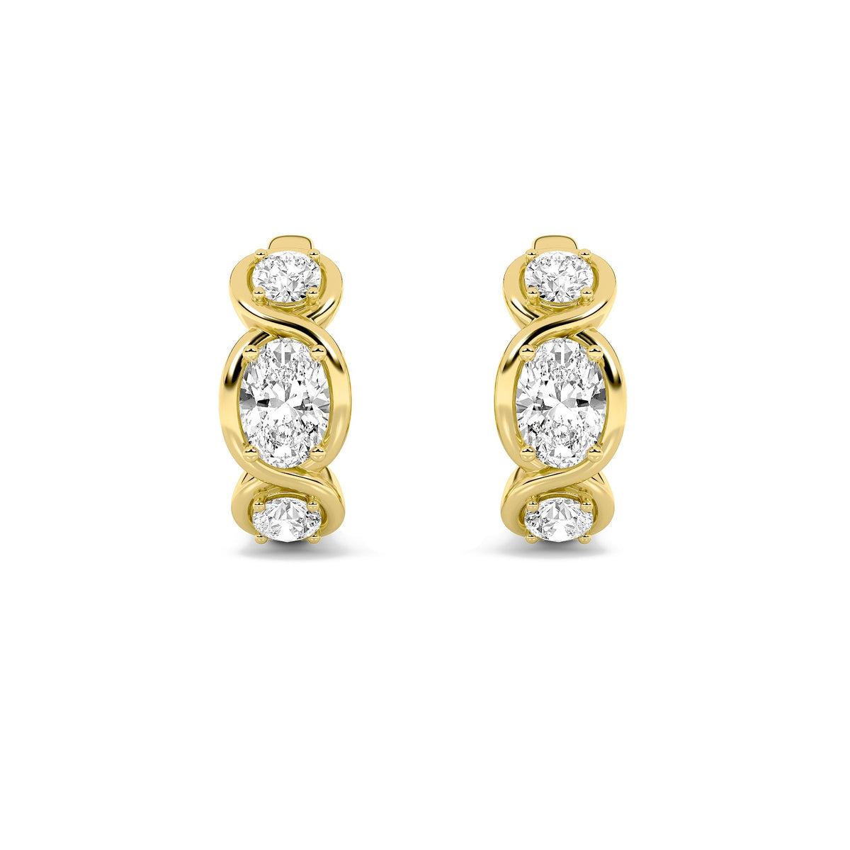 2.5CTW Oval Lab-Grown Diamond Bezel Hoop|Huggies Three Stone Huggie Earrings 6 Stones