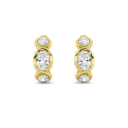 2.5CTW Oval Lab-Grown Diamond Bezel Hoop|Huggies Three Stone Huggie Earrings 6 Stones