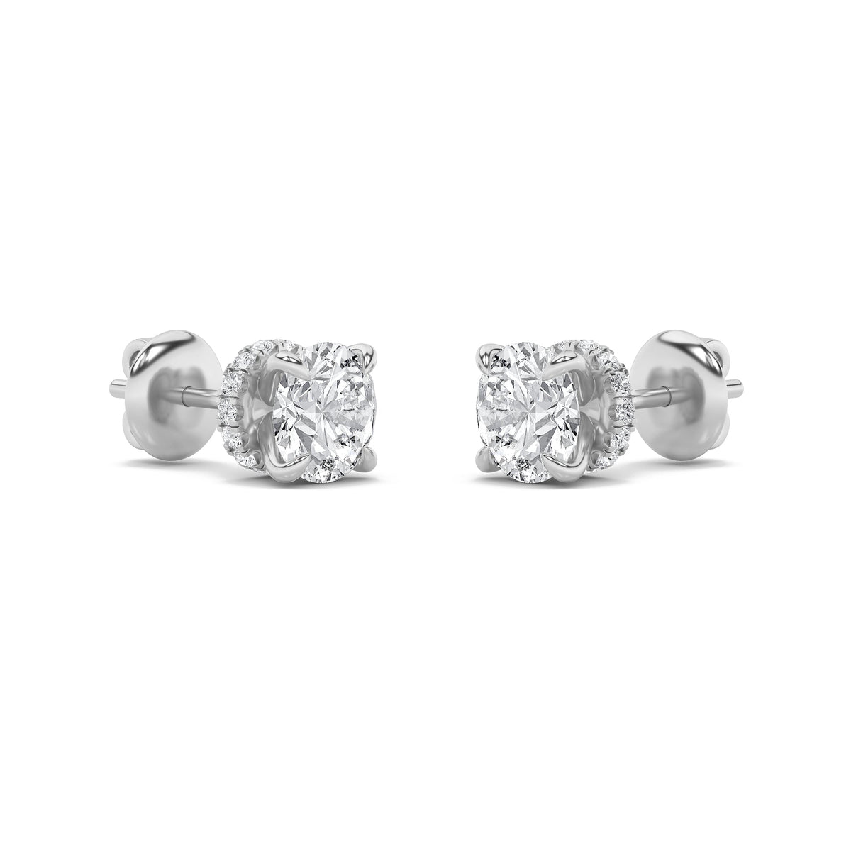 2CTW Round Lab-Grown Diamond Prong Hidden Halo Stud Earrings 28 Stones