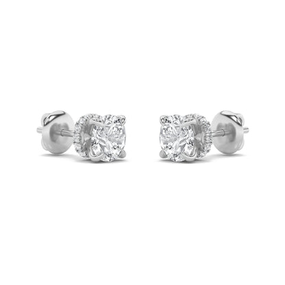 2CTW Round Lab-Grown Diamond Prong Hidden Halo Stud Earrings 28 Stones