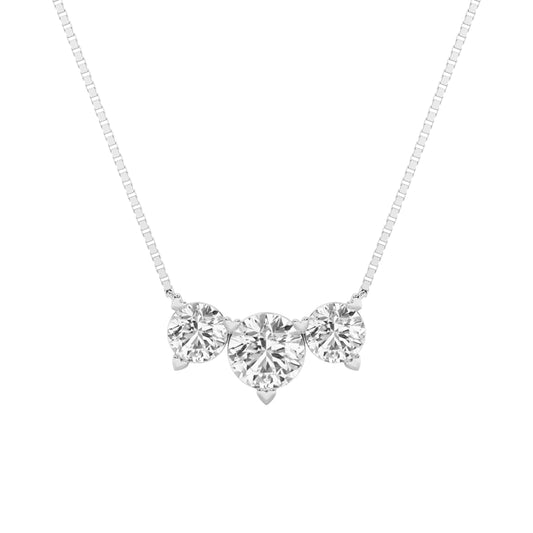 2CTW Round Lab-Grown Diamond Prong Three Stone Necklace 3 Stones