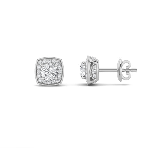 2CTW Round Lab-Grown Diamond Prong Halo Stud Earrings 58 Stones