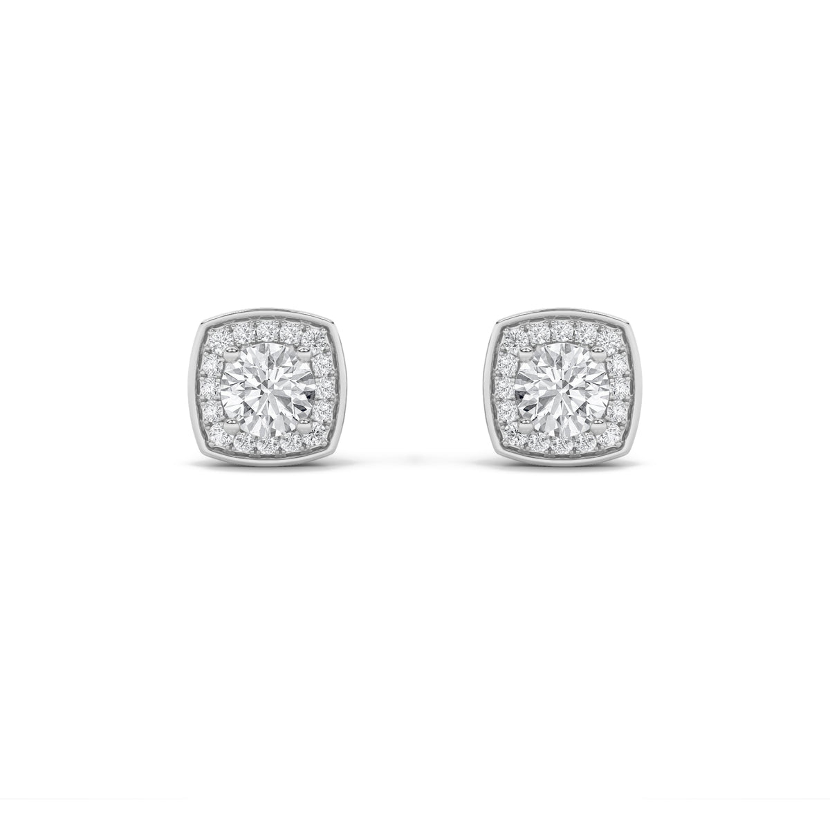 2CTW Round Lab-Grown Diamond Prong Halo Stud Earrings 58 Stones