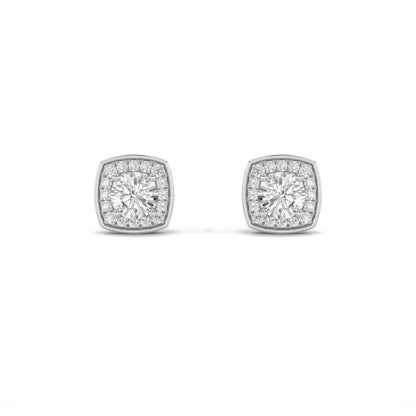 2CTW Round Lab-Grown Diamond Prong Halo Stud Earrings 58 Stones