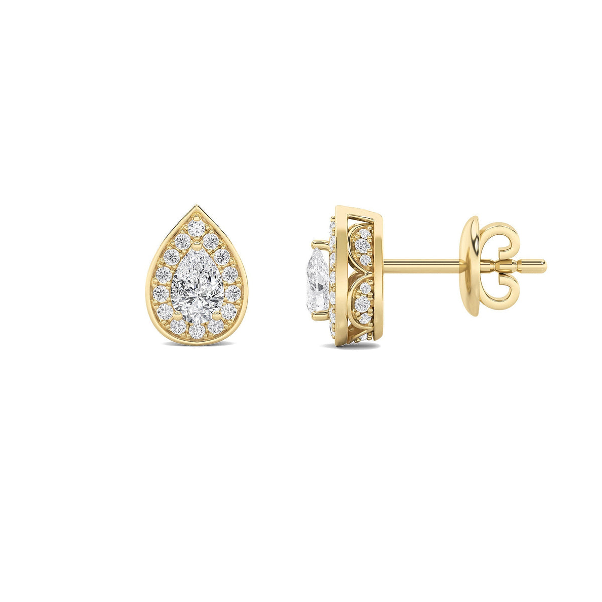 1CTW Pear Lab-Grown Diamond Prong Halo Stud Earrings 60 Stones