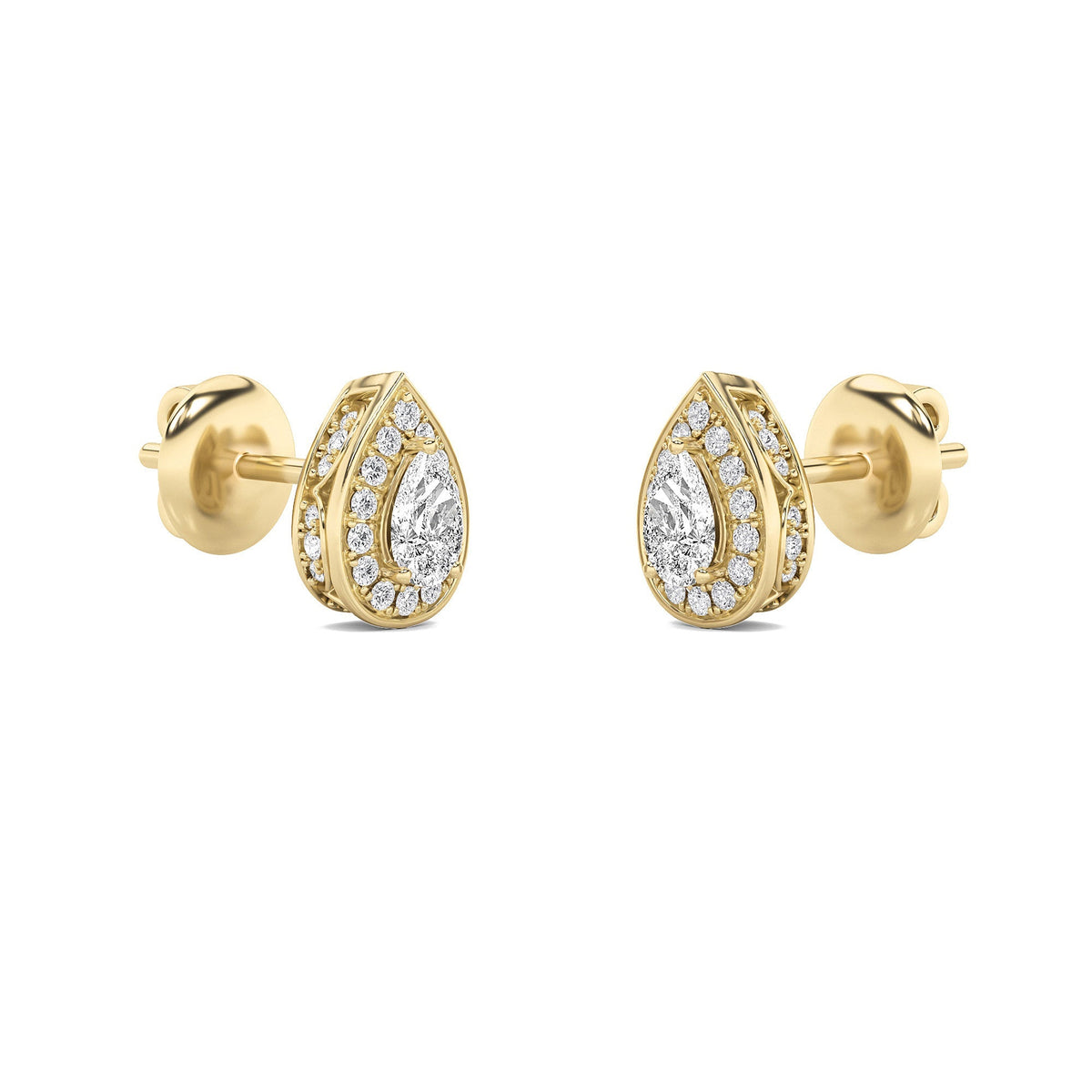 1CTW Pear Lab-Grown Diamond Prong Halo Stud Earrings 60 Stones