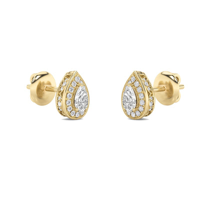 1CTW Pear Lab-Grown Diamond Prong Halo Stud Earrings 60 Stones