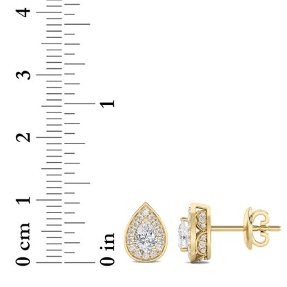 1CTW Pear Lab-Grown Diamond Prong Halo Stud Earrings 60 Stones
