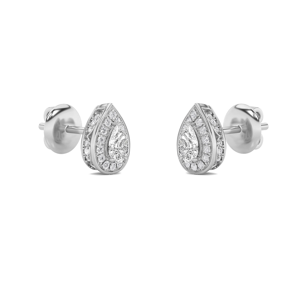 2CTW Pear Lab-Grown Diamond Prong Halo Stud Earrings 74 Stones