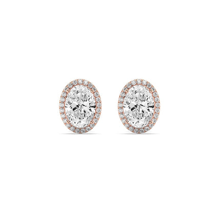 3CTW Oval Lab-Grown Diamond Prong Halo Stud Earrings 52 Stones