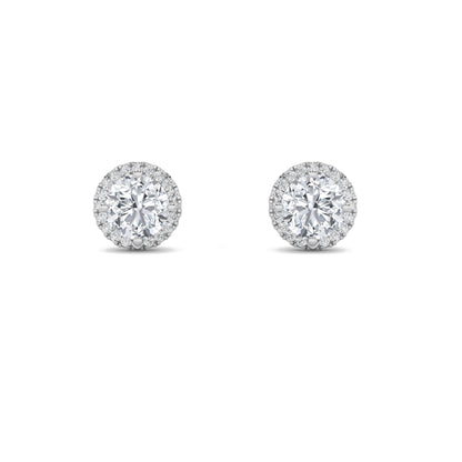 1CTW Round Lab-Grown Diamond Prong Halo Stud Earrings 30 Stones