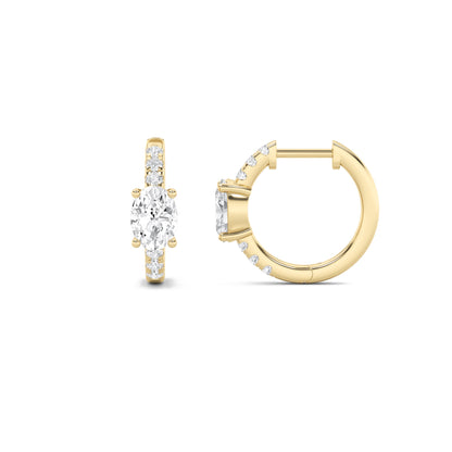 1.5CTW Oval Lab-Grown Diamond Prong Solitare Accent Huggie Earrings 14 Stones