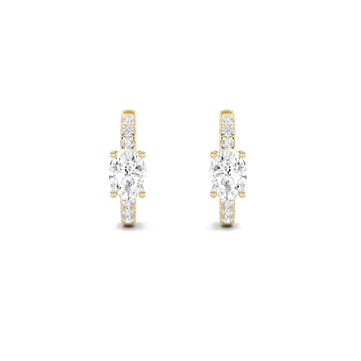 1.5CTW Oval Lab-Grown Diamond Prong Solitare Accent Huggie Earrings 14 Stones