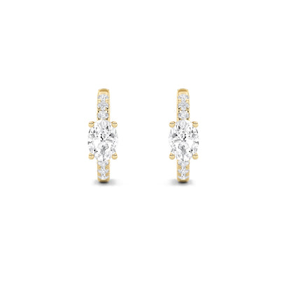 1.5CTW Oval Lab-Grown Diamond Prong Solitare Accent Huggie Earrings 14 Stones